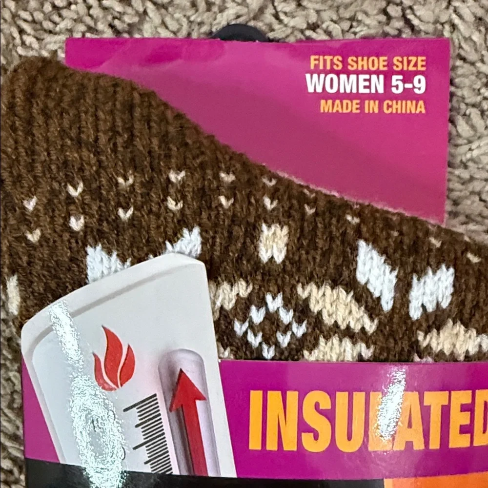Polar Extreme Insulated Brown Tan White Snowflake Thermal Socks SKU1325